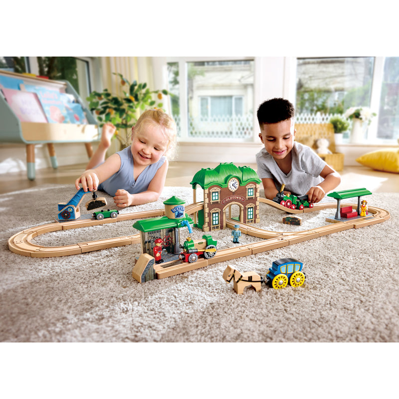 Wooden Retro Train & Station Set
