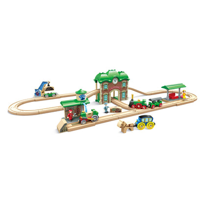 Wooden Retro Train & Station Set